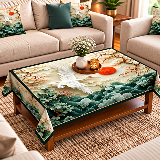 Table cover design flying red crowned crane
