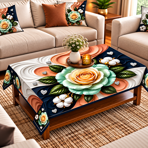 Table cover design big rose flower