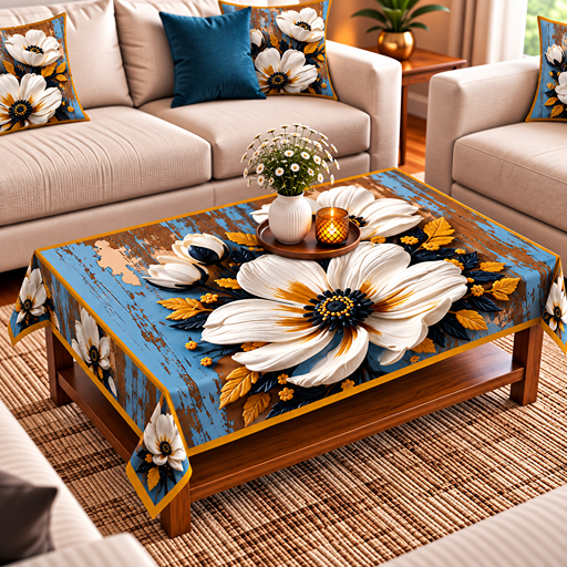 Table cover design two white flowers