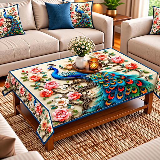 Table cover design single peacock