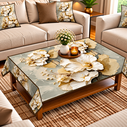 Table cover design hibiscus blossoms